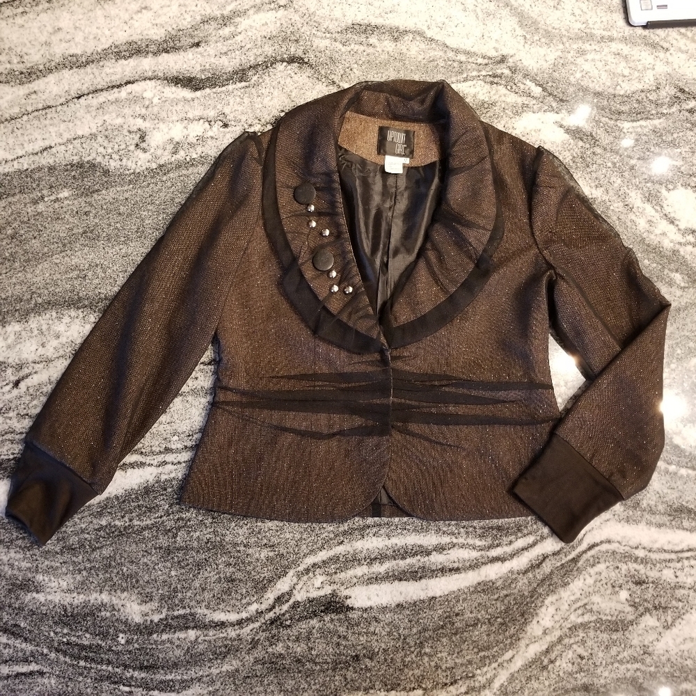 (M) Uptown Girl Tan Sparkle with Mesh Overlay & Puff Sleeves